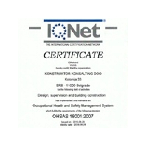 IQnet certificate for health and safety management, KKonsalting 