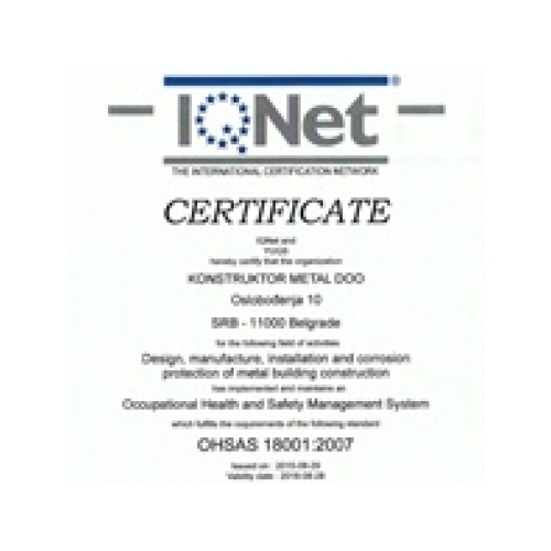 IQnet certificate for health and management, KMetal 